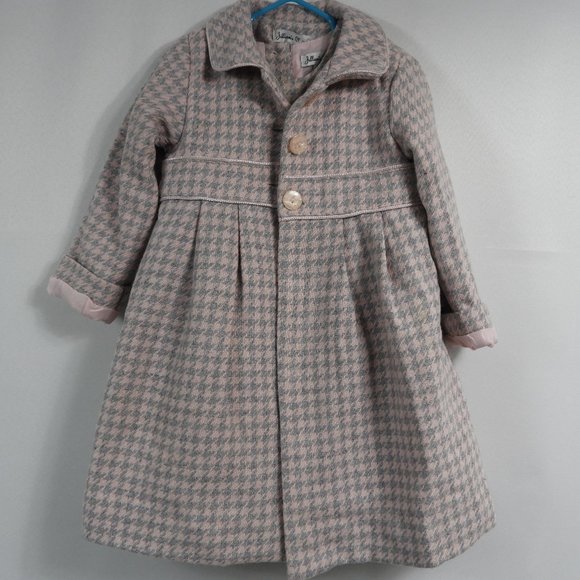C740 Jillian's Closet Gray and Pink Houndstooth Coat and Dress - Picture 1 of 14